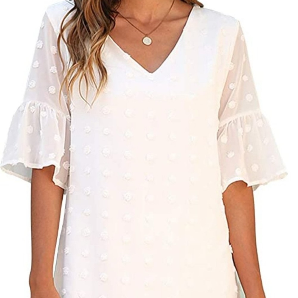 White Polka-Dotted ruffle sleeve blouse